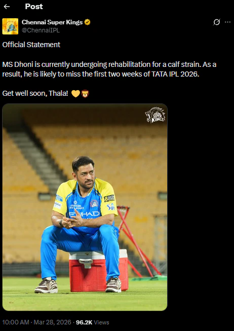 MS Dhoni Injury IPL 2026